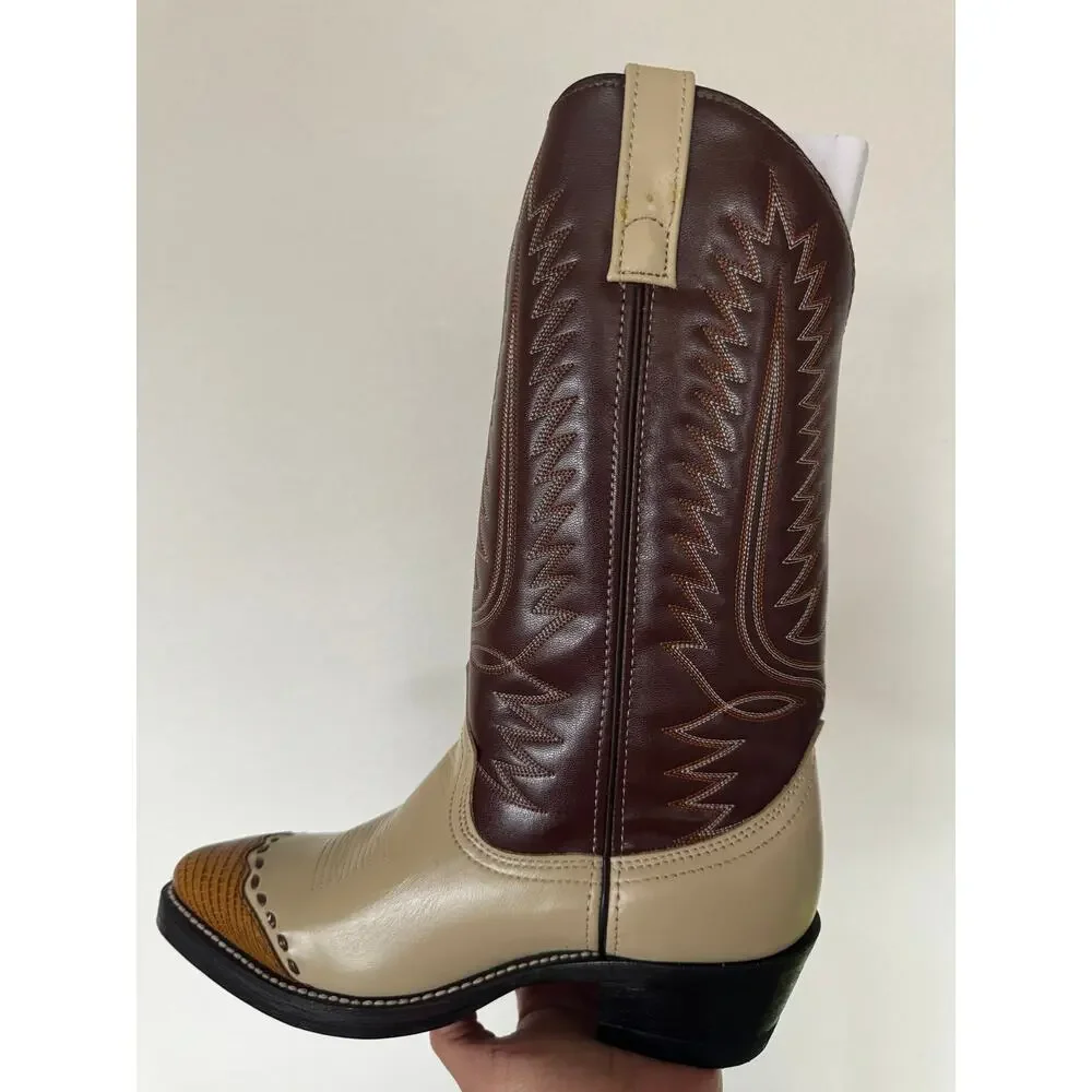 Laredo Bone Lizard Print Wingtip Boots 61161 Size 8